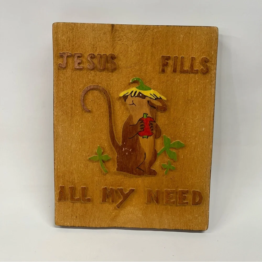 Vintage Hand Carved Wood Jesus fills all my 0446 need Home Decor